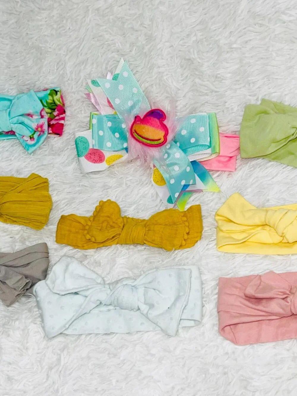 9 Baby Headbands Bows PEEPS Floral Assorted Colors Infant Girl Hair